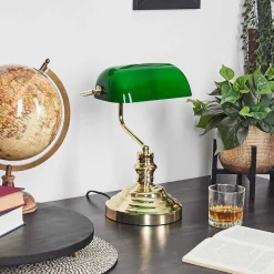 Lampe De Banquier Verte Or, Vert, Laiton, 1 Lumiere