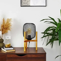 Lampe De Table Ateponta Bois Clair, Noir, 1 Lumiere