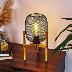 Lampe De Table Ateponta Bois Clair, Noir, 1 Lumiere