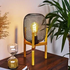 Lampe De Table Ateponta Bois Clair, Noir, 1 Lumiere