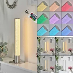 Lampe De Table Flaut Led Nickel Mat, 1 Lumiere, Telecommandes, Changeur De Couleurs