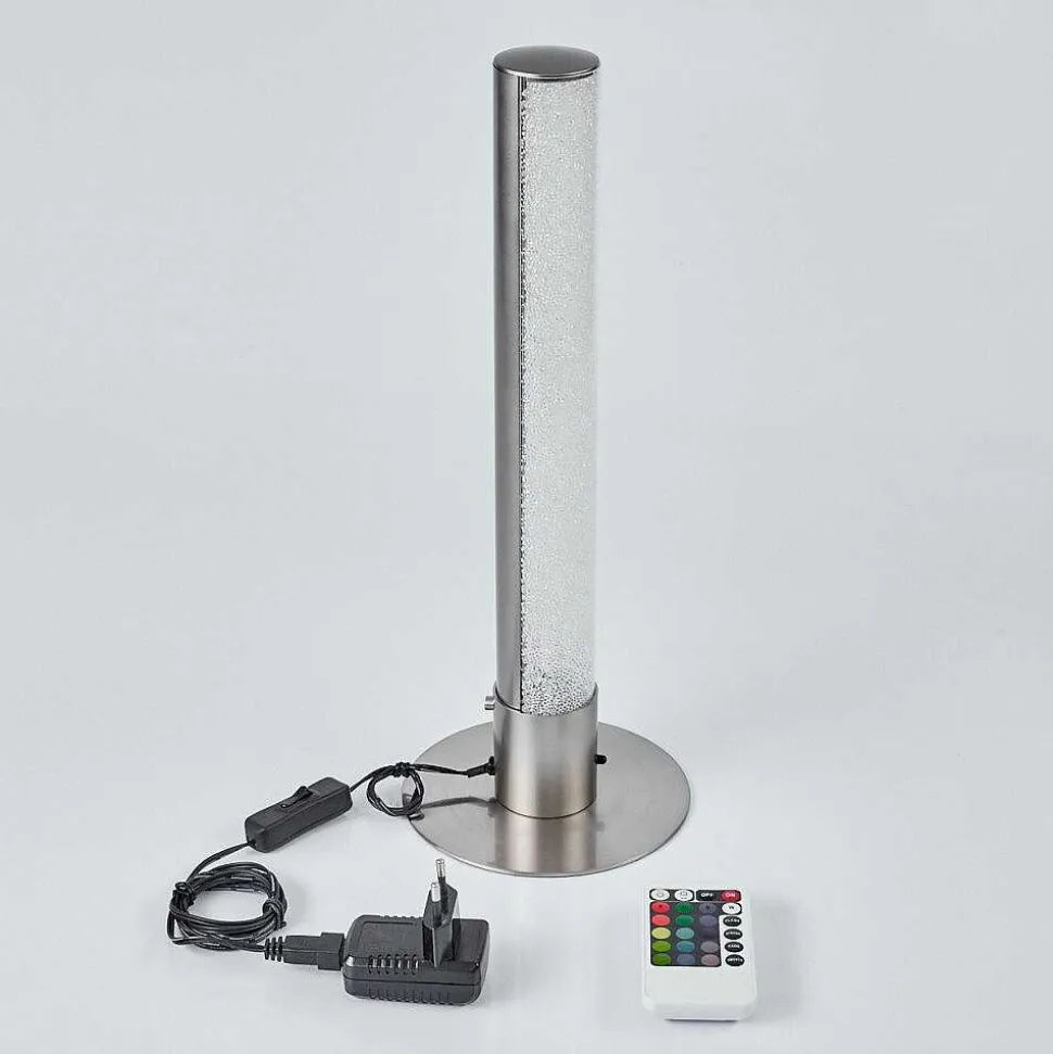 Lampe De Table Flaut Led Nickel Mat, 1 Lumiere, Telecommandes, Changeur De Couleurs