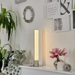 Lampe De Table Flaut Led Nickel Mat, 1 Lumiere, Telecommandes, Changeur De Couleurs