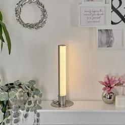 Lampe De Table Flaut Led Nickel Mat, 1 Lumiere, Telecommandes, Changeur De Couleurs