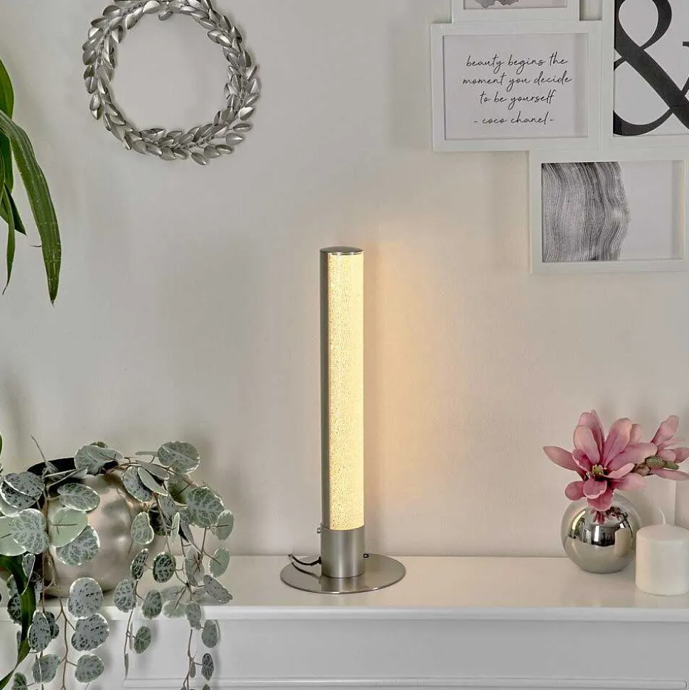 Lampe De Table Flaut Led Nickel Mat, 1 Lumiere, Telecommandes, Changeur De Couleurs