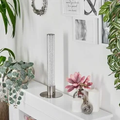 Lampe De Table Flaut Led Nickel Mat, 1 Lumiere, Telecommandes, Changeur De Couleurs