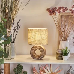 Lampe De Table Francillon Brun, Chrome, Couleur Bois, 1 Lumiere