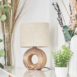 Lampe De Table Francillon Brun, Chrome, Couleur Bois, 1 Lumiere