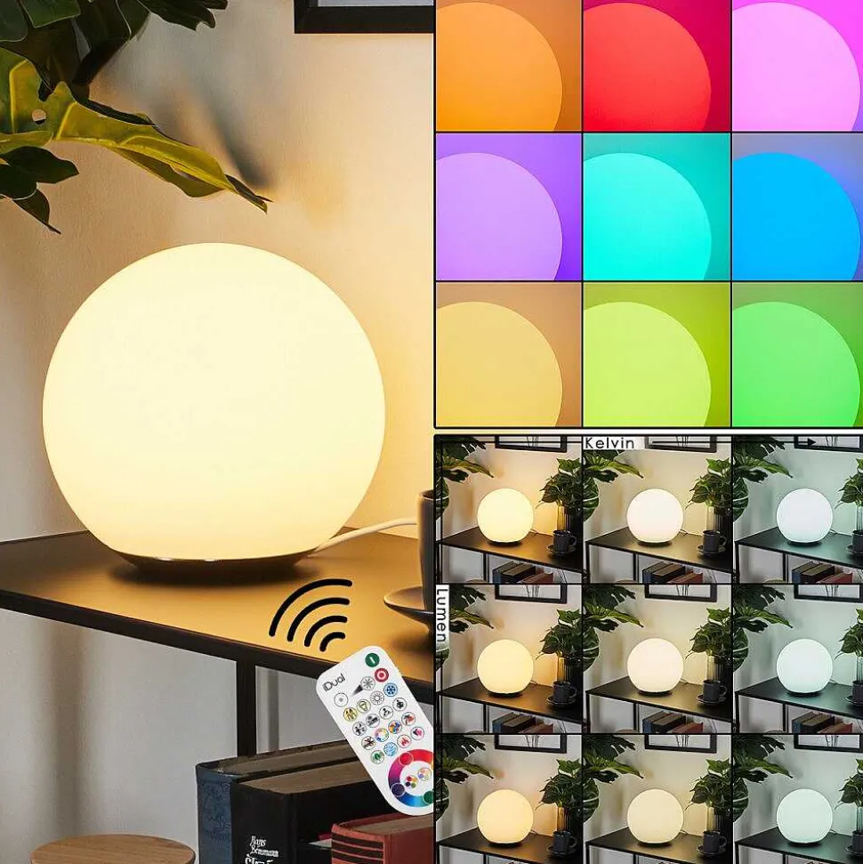 Lampe De Table Loural Led Nickel Mat, 1 Lumiere, Telecommandes, Changeur De Couleurs