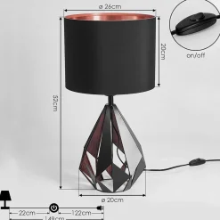 Lampe De Table Marang Cuivre, Noir, 1 Lumiere