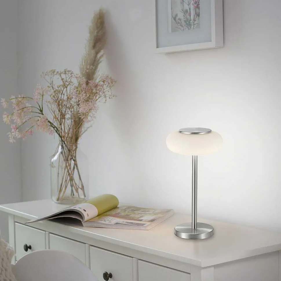 Lampe De Table Paul Neuhaus Q-Etienne Led Acier Brosse, 1 Lumiere, Telecommandes