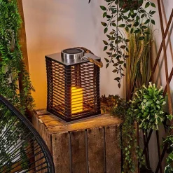 Lampe De Table Solaire Emboque Led Brun, Ecru, Nickel Mat, Noir, 1 Lumiere