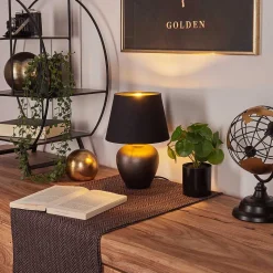 Lampe De Table Tapona Brun Fonce, Nickel Mat, 1 Lumiere