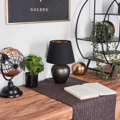 Lampe De Table Tapona Brun Fonce, Nickel Mat, 1 Lumiere