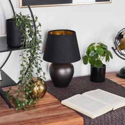 Lampe De Table Tapona Brun Fonce, Nickel Mat, 1 Lumiere