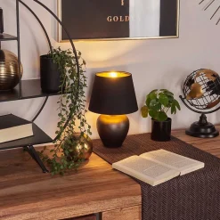 Lampe De Table Tapona Brun Fonce, Nickel Mat, 1 Lumiere