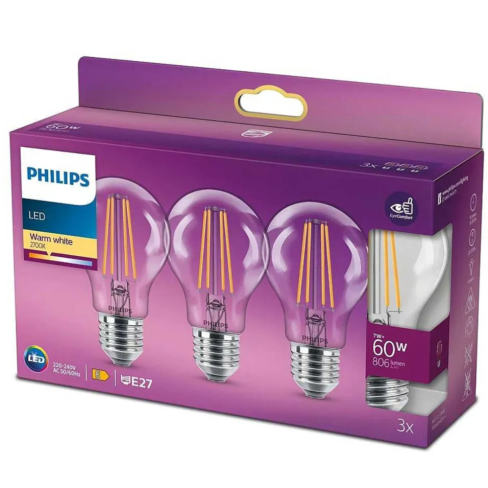 Led E27 3Er Pack 60 Watt 2700 Kelvin 806 Lumen Philips