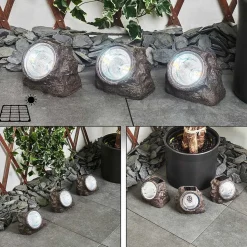 Lot De 3 Lampes Solaires Sameo Led Brun, 4 Lumieres