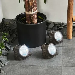 Lot De 3 Lampes Solaires Sameo Led Brun, 4 Lumieres