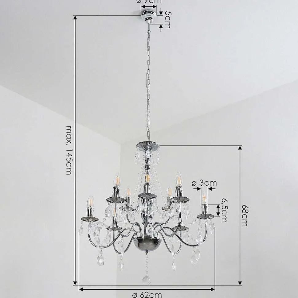 Lustre Cheop Chrome, Transparent, 9 Lumieres