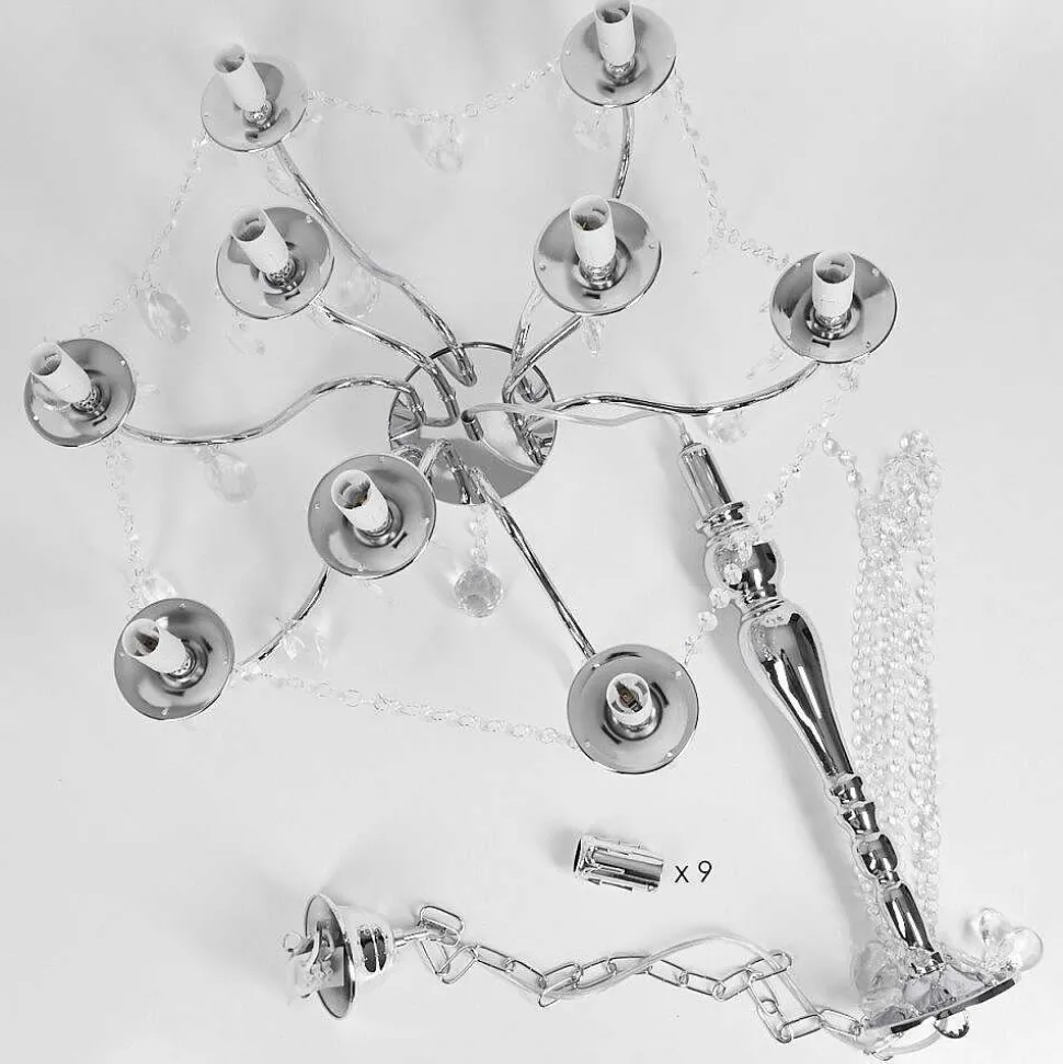 Lustre Cheop Chrome, Transparent, 9 Lumieres