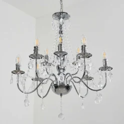 Lustre Cheop Chrome, Transparent, 9 Lumieres