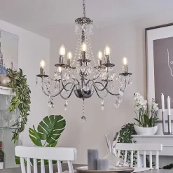 Lustre Cheop Chrome, Transparent, 9 Lumieres