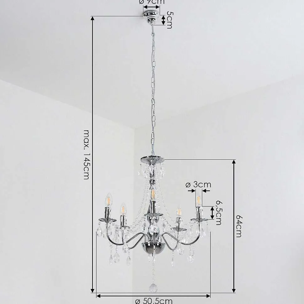 Lustre Cheop Chrome, Transparent, 5 Lumieres