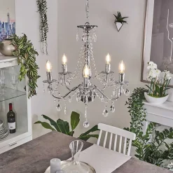 Lustre Cheop Chrome, Transparent, 5 Lumieres