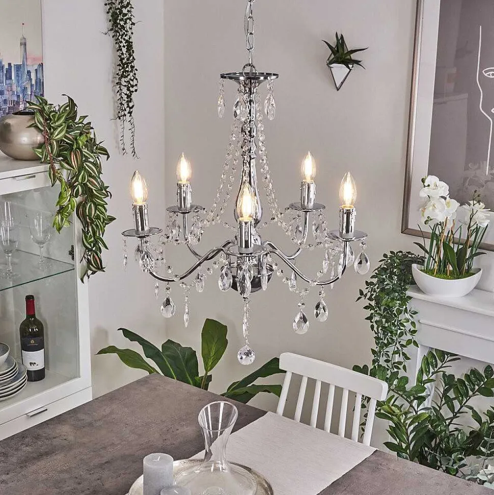 Lustre Cheop Chrome, Transparent, 5 Lumieres