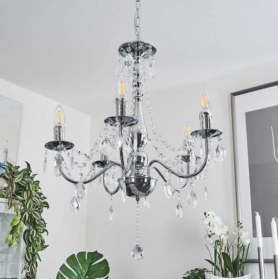 Lustre Cheop Chrome, Transparent, 5 Lumieres