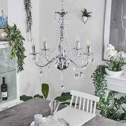 Lustre Cheop Chrome, Transparent, 5 Lumieres