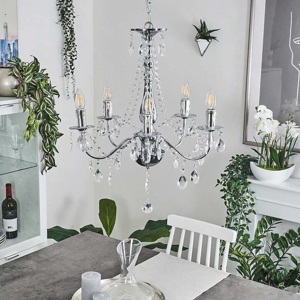 Lustre Cheop Chrome, Transparent, 5 Lumieres