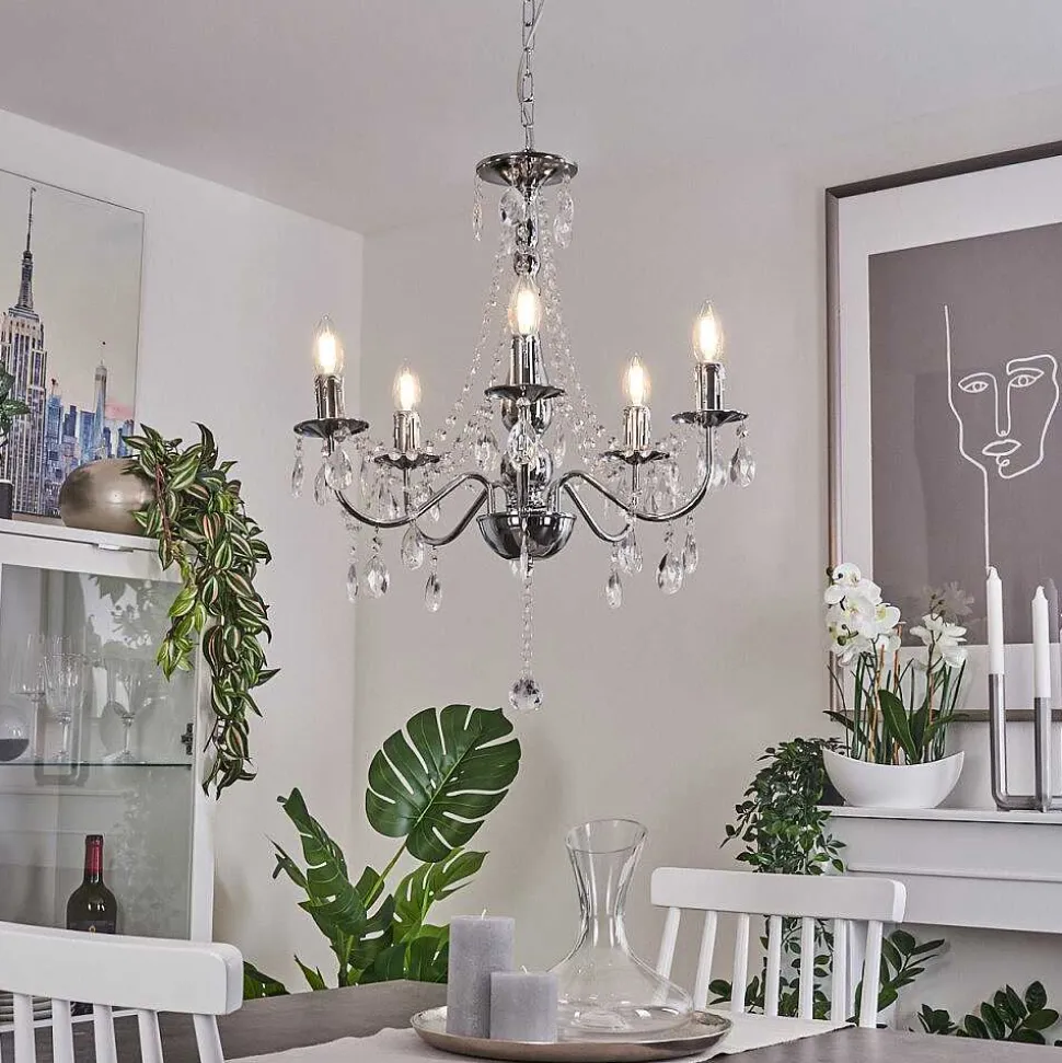 Lustre Cheop Chrome, Transparent, 5 Lumieres