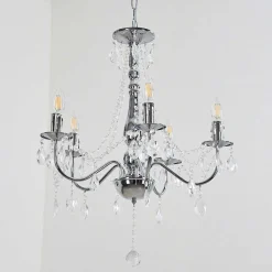Lustre Cheop Chrome, Transparent, 5 Lumieres
