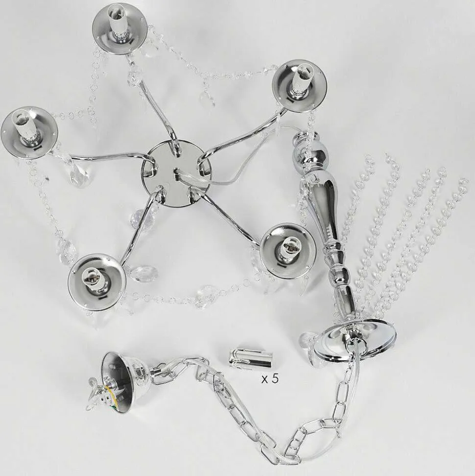 Lustre Cheop Chrome, Transparent, 5 Lumieres