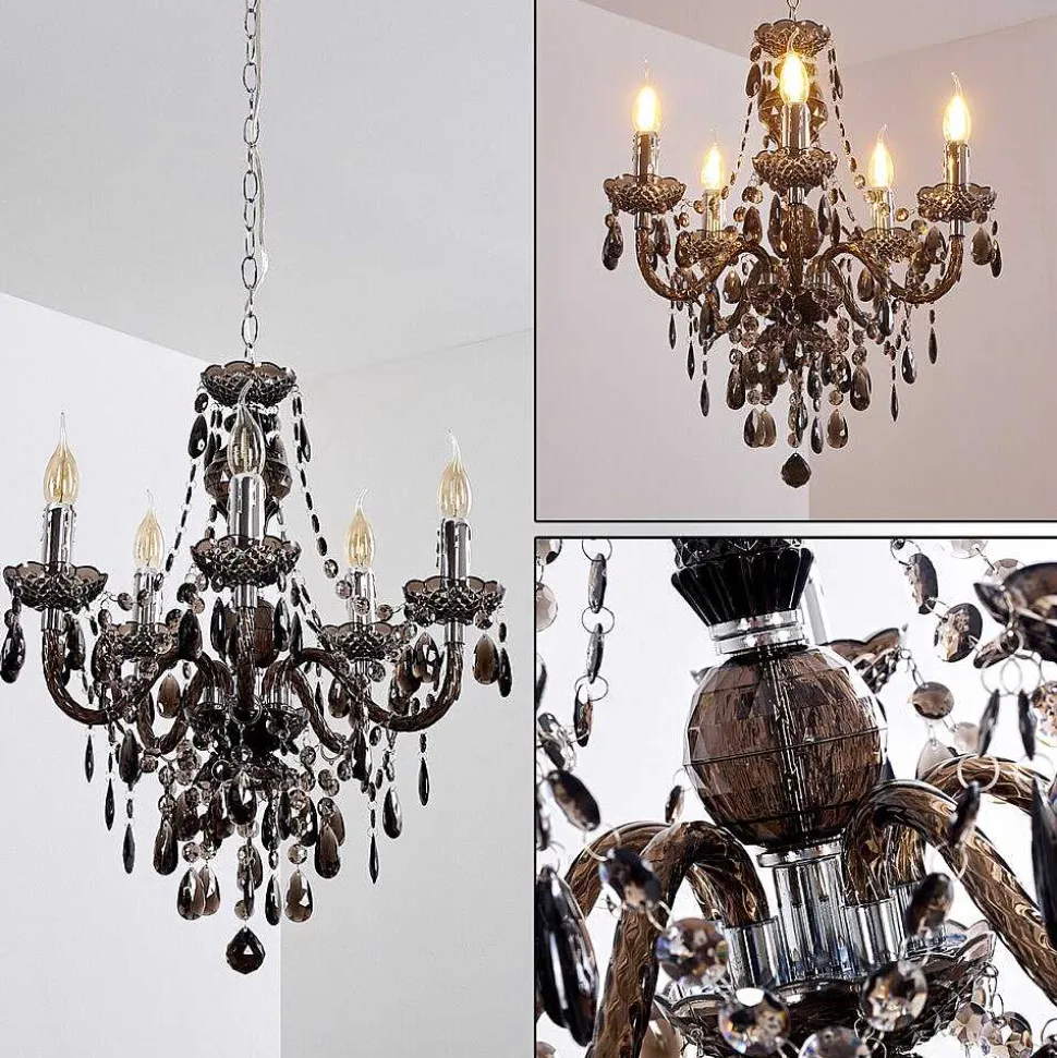 Lustre Delhi Noir, Transparent, 5 Lumieres