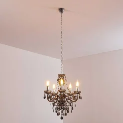 Lustre Delhi Noir, Transparent, 5 Lumieres