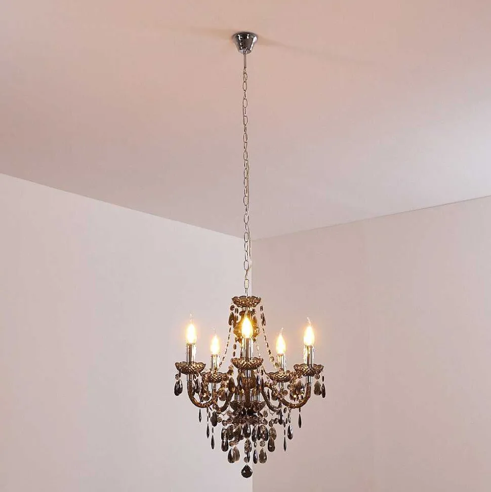 Lustre Delhi Noir, Transparent, 5 Lumieres