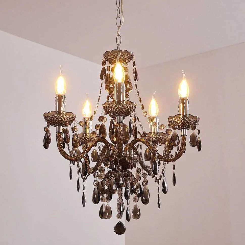 Lustre Delhi Noir, Transparent, 5 Lumieres