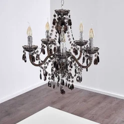 Lustre Delhi Noir, Transparent, 5 Lumieres