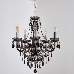 Lustre Delhi Noir, Transparent, 5 Lumieres