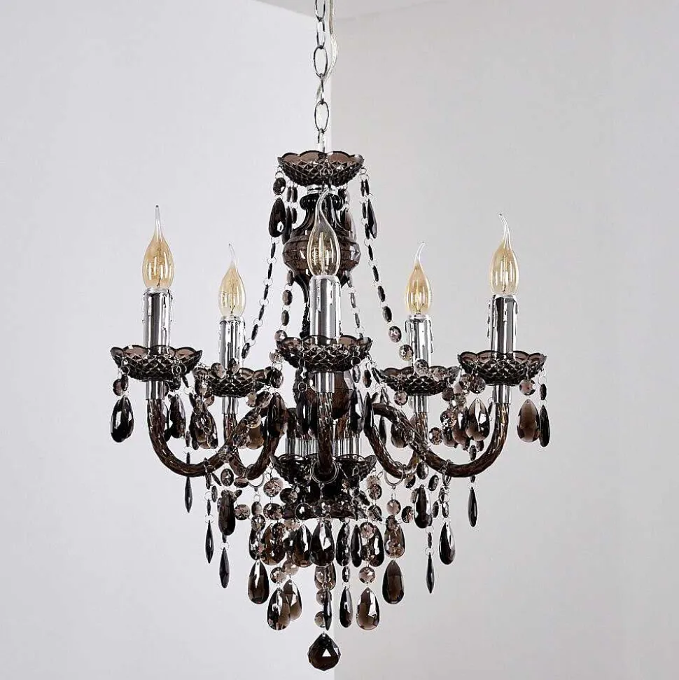 Lustre Delhi Noir, Transparent, 5 Lumieres