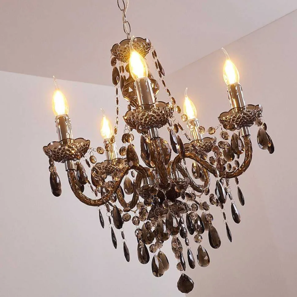 Lustre Delhi Noir, Transparent, 5 Lumieres