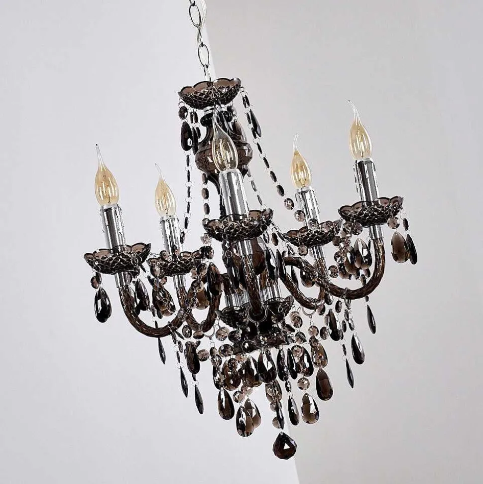 Lustre Delhi Noir, Transparent, 5 Lumieres