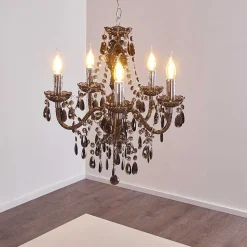 Lustre Delhi Noir, Transparent, 5 Lumieres