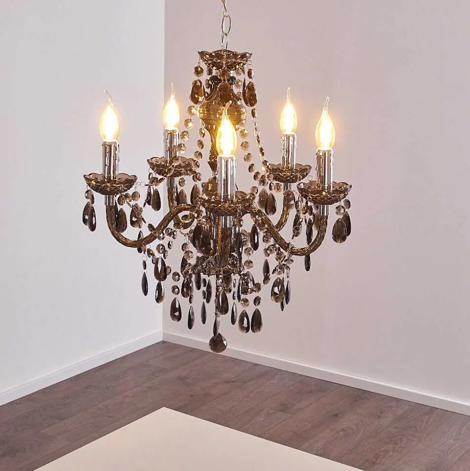 Lustre Delhi Noir, Transparent, 5 Lumieres