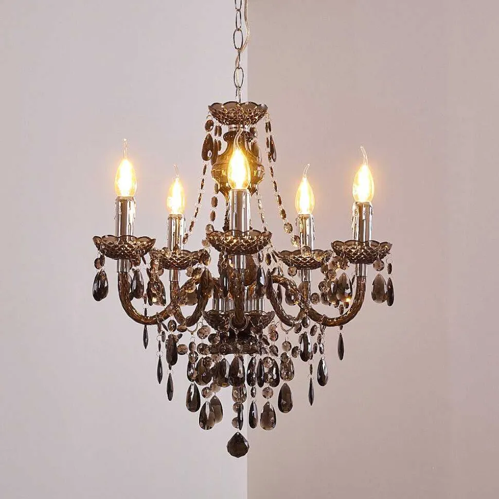 Lustre Delhi Noir, Transparent, 5 Lumieres