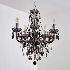 Lustre Delhi Noir, Transparent, 5 Lumieres