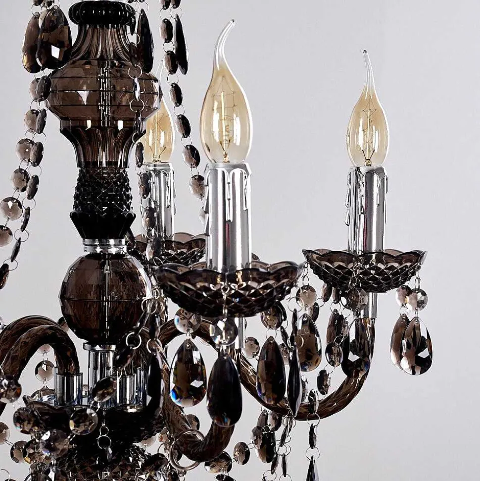 Lustre Delhi Noir, Transparent, 5 Lumieres